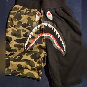 Bape shorts size large half black half camo
